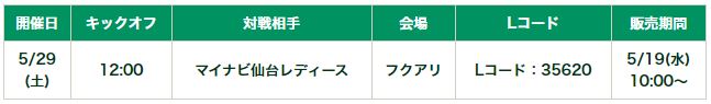 2021WEリーグプレシーズンマッチ 5月29日（土）マイナビ仙台レディース戦 チケット販売について