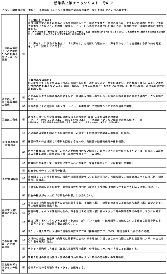 千葉県の定める感染防止チェックリスト その2